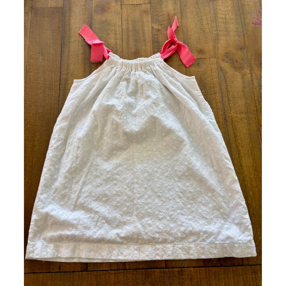 Lands End Kids White Eyelet Dress Pink Ribbon Tie Straps Girls Size Small 4 5 - Picture 4 of 4